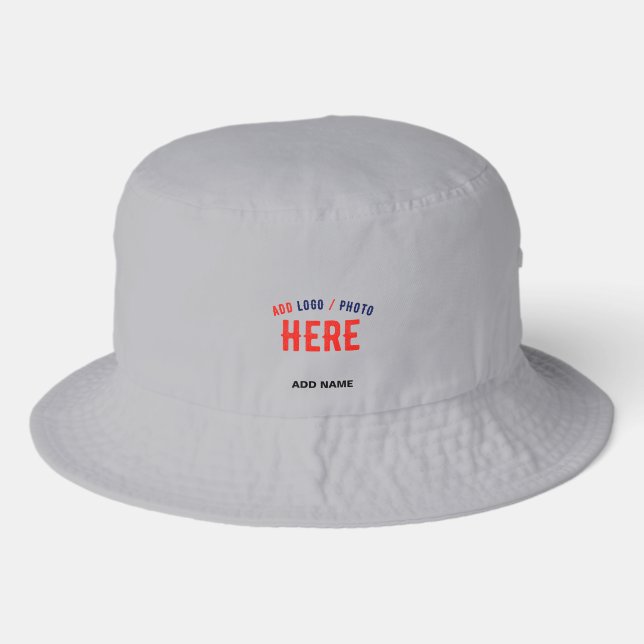 STYLISH MODERN CUSTOMIZABLE GREY VERIFIED BRANDED BUCKET HAT (Front)