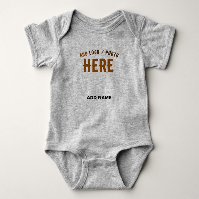 STYLISH MODERN CUSTOMIZABLE HEATHER GREY BRANDED BABY BODYSUIT (Front)