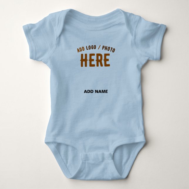 STYLISH MODERN CUSTOMIZABLE LIGHT BLUE BRANDED BABY BODYSUIT (Front)