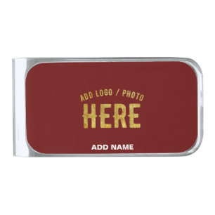 STYLISH MODERN CUSTOMIZABLE OXBLOOD VERIFIED BRAND SILVER FINISH MONEY CLIP