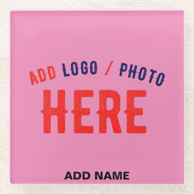 STYLISH MODERN CUSTOMIZABLE PINK VERIFIED BRANDED GLASS COASTER (Front)