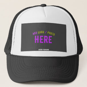 STYLISH MODERN CUSTOMIZABLE WHITE BLACK GREY BRAND TRUCKER HAT