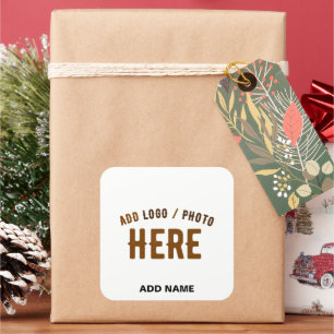 STYLISH MODERN CUSTOMIZABLE WHITE BRANDED HOLIDAY SQUARE STICKER