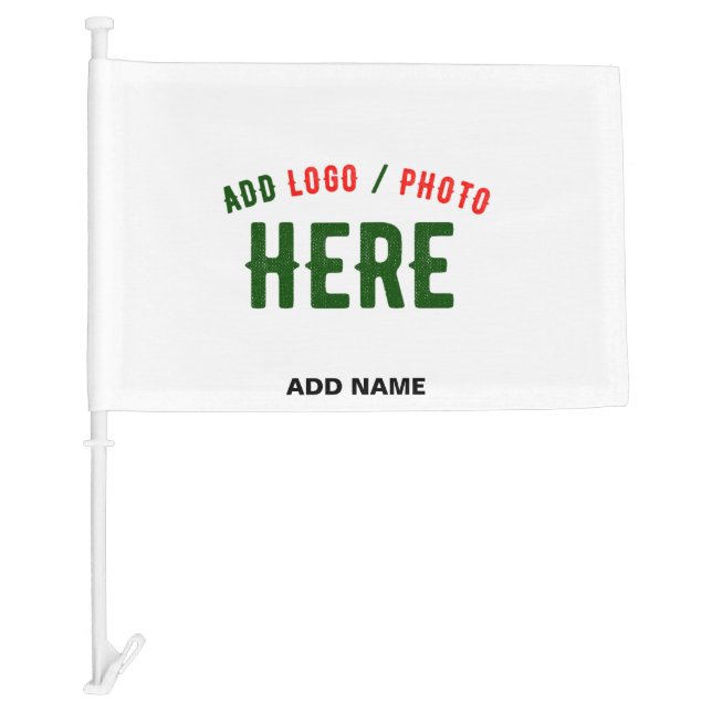 STYLISH MODERN CUSTOMIZABLE WHITE VERIFIED BRANDED CAR FLAG (Front)