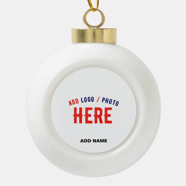STYLISH MODERN CUSTOMIZABLE WHITE VERIFIED BRANDED CERAMIC BALL CHRISTMAS ORNAMENT (Front)