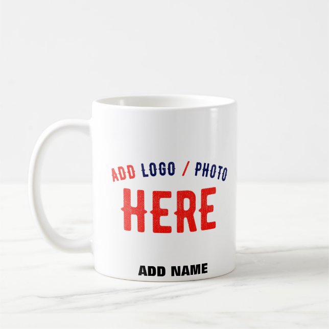 STYLISH MODERN CUSTOMIZABLE WHITE VERIFIED BRANDED COFFEE MUG (Left)