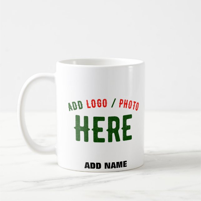 STYLISH MODERN CUSTOMIZABLE WHITE VERIFIED BRANDED COFFEE MUG (Left)