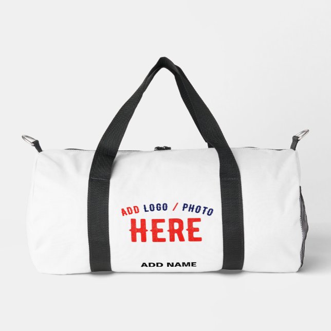 STYLISH MODERN CUSTOMIZABLE WHITE VERIFIED BRANDED DUFFLE BAG (Front)