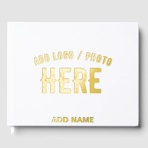 STYLISH MODERN CUSTOMIZABLE WHITE VERIFIED BRANDED FOIL GUEST BOOK 