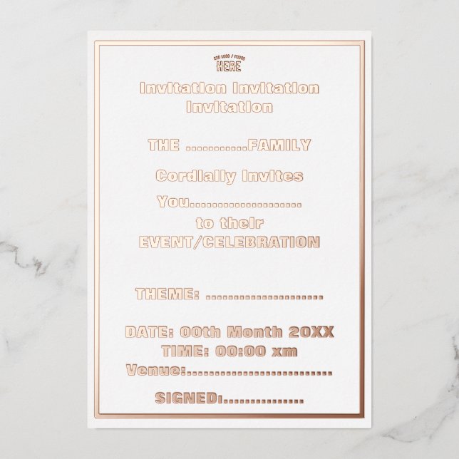 STYLISH MODERN CUSTOMIZABLE WHITE VERIFIED BRANDED FOIL INVITATION (Front)