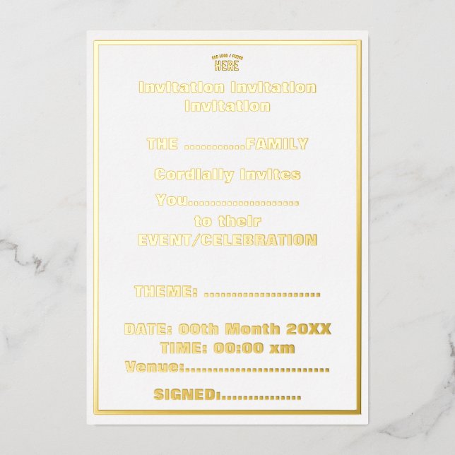 STYLISH MODERN CUSTOMIZABLE WHITE VERIFIED BRANDED FOIL INVITATION (Front)