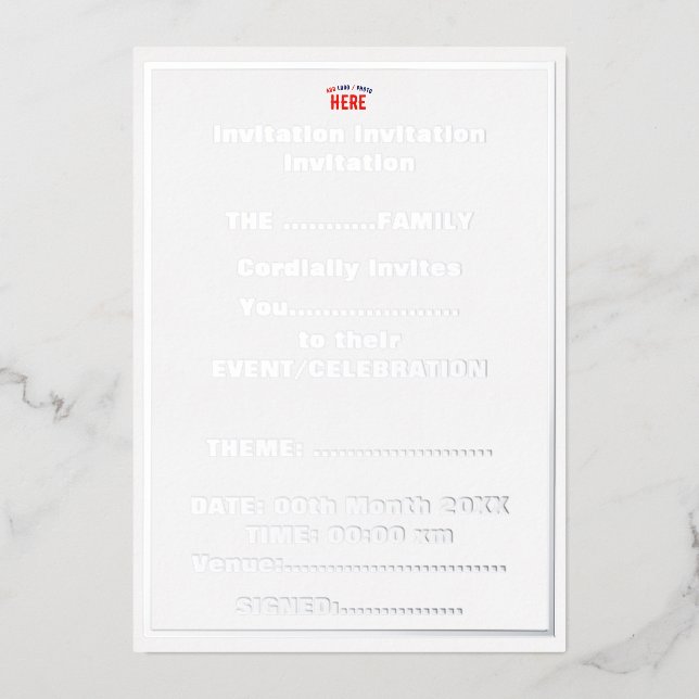 STYLISH MODERN CUSTOMIZABLE WHITE VERIFIED BRANDED FOIL INVITATION (Front)