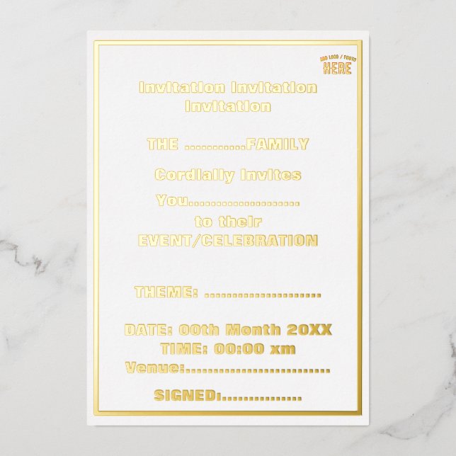 STYLISH MODERN CUSTOMIZABLE WHITE VERIFIED BRANDED FOIL INVITATION (Front)
