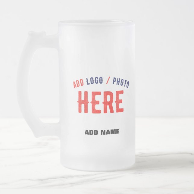 STYLISH MODERN CUSTOMIZABLE WHITE VERIFIED BRANDED FROSTED GLASS BEER MUG (Left)