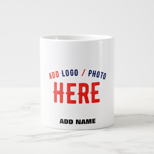 STYLISH MODERN CUSTOMIZABLE WHITE VERIFIED BRANDED GIANT COFFEE MUG (Front)