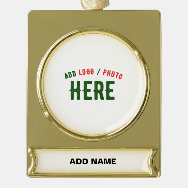 STYLISH MODERN CUSTOMIZABLE WHITE VERIFIED BRANDED GOLD PLATED BANNER ORNAMENT (Front)