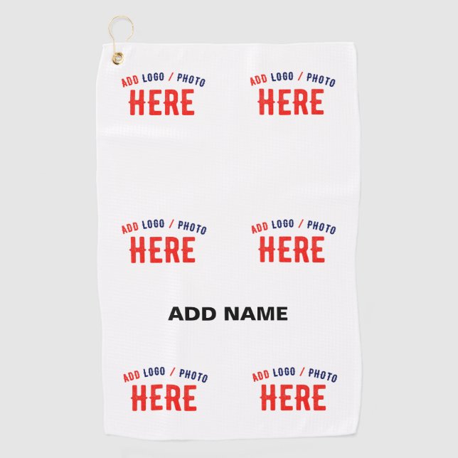 STYLISH MODERN CUSTOMIZABLE WHITE VERIFIED BRANDED GOLF TOWEL (Front)