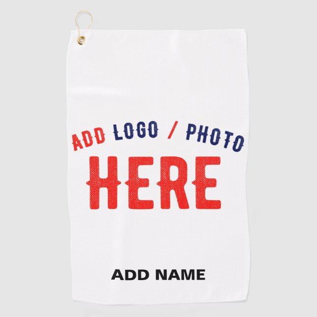 STYLISH MODERN CUSTOMIZABLE WHITE VERIFIED BRANDED GOLF TOWEL (Front)