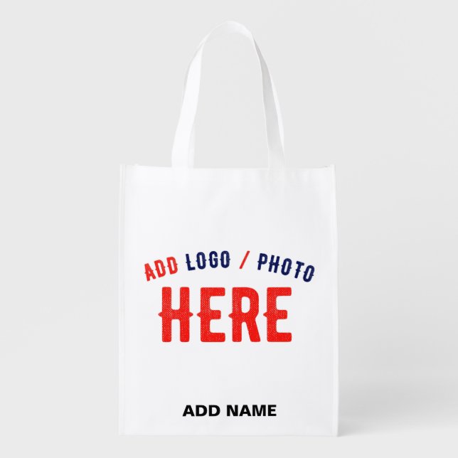 STYLISH MODERN CUSTOMIZABLE WHITE VERIFIED BRANDED GROCERY BAG (Front)