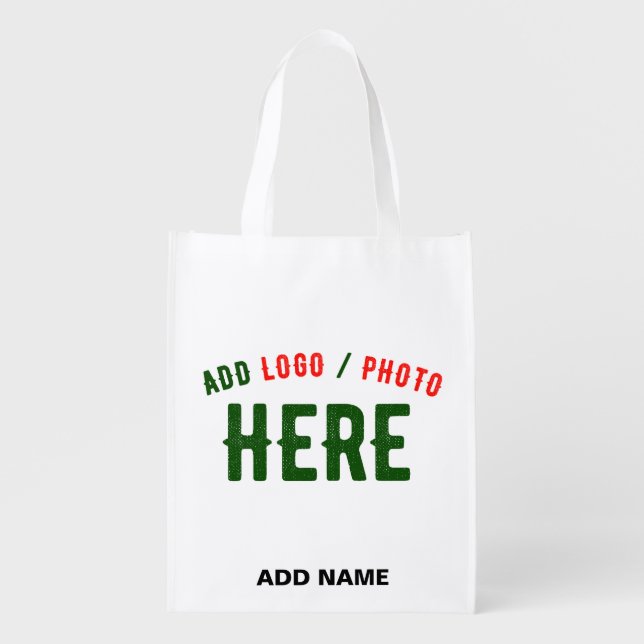 STYLISH MODERN CUSTOMIZABLE WHITE VERIFIED BRANDED GROCERY BAG (Front)