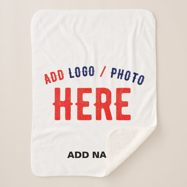 STYLISH MODERN CUSTOMIZABLE WHITE VERIFIED BRANDED SHERPA BLANKET (Front)
