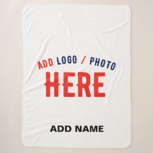 STYLISH MODERN CUSTOMIZABLE WHITE VERIFIED BRANDED SHERPA BLANKET