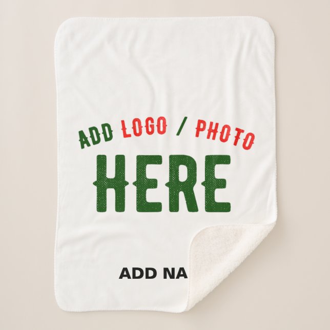 STYLISH MODERN CUSTOMIZABLE WHITE VERIFIED BRANDED SHERPA BLANKET (Front)
