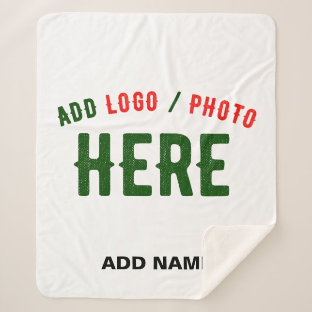 STYLISH MODERN CUSTOMIZABLE WHITE VERIFIED BRANDED SHERPA BLANKET (Front)