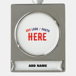 STYLISH MODERN CUSTOMIZABLE WHITE VERIFIED BRANDED SILVER PLATED BANNER ORNAMENT