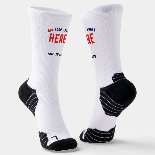STYLISH MODERN CUSTOMIZABLE WHITE VERIFIED BRANDED SOCKS (Angled)