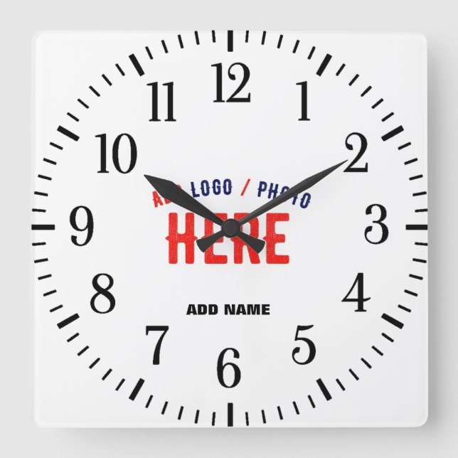 STYLISH MODERN CUSTOMIZABLE WHITE VERIFIED BRANDED SQUARE WALL CLOCK (Front)