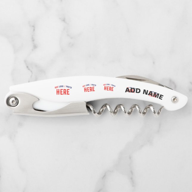 STYLISH MODERN CUSTOMIZABLE WHITE VERIFIED BRANDED WAITER'S CORKSCREW (Front)