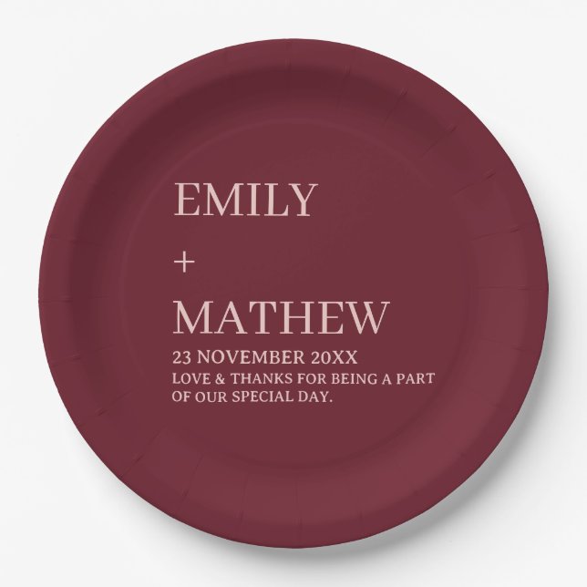 STYLISH MODERN CUSTOMIZED ELEGANT CLASSIC WEDDING  PAPER PLATES (Front)