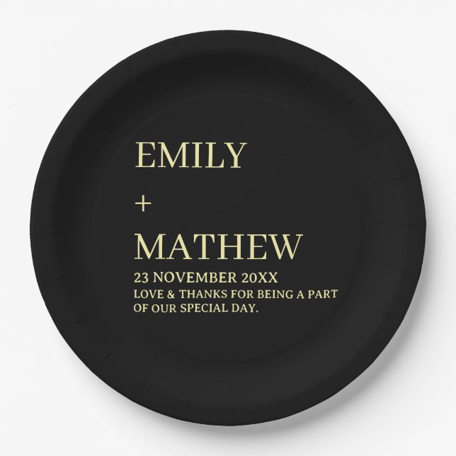 STYLISH MODERN CUSTOMIZED ELEGANT CLASSIC WEDDING  PAPER PLATES (Front)