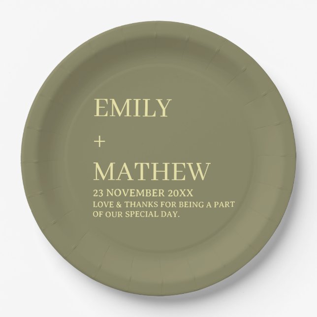 STYLISH MODERN CUSTOMIZED ELEGANT CLASSIC WEDDING  PAPER PLATES (Front)