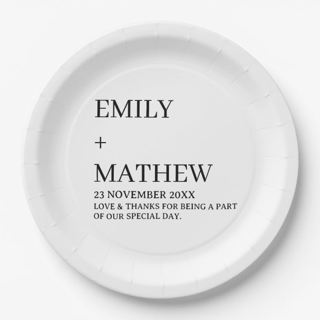 STYLISH MODERN CUSTOMIZED ELEGANT CLASSIC WEDDING  PAPER PLATES (Front)