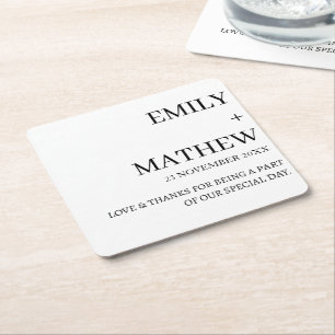 STYLISH MODERN CUSTOMIZED ELEGANT CLASSIC WEDDING SQUARE PAPER COASTER