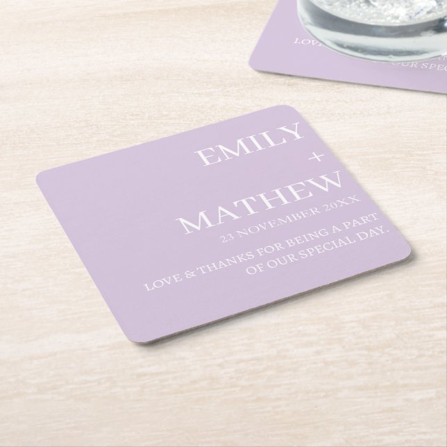 STYLISH MODERN CUSTOMIZED ELEGANT CLASSIC WEDDING  SQUARE PAPER COASTER (Angled)