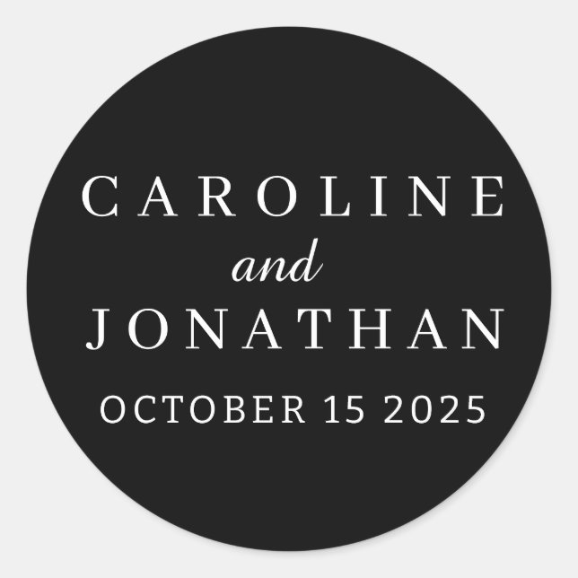STYLISH MODERN CUSTOMIZED NAME WEDDING CLASSIC ROUND STICKER (Front)