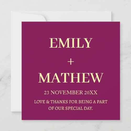 STYLISH MODERN CUSTOMIZED NAME WEDDING THANK YOU INVITATION