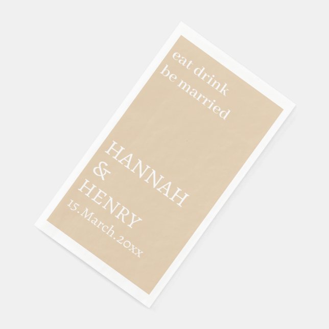 STYLISH MODERN CUSTOMIZED SCRIPT KHAKI WEDDING  PAPER GUEST TOWELS (Corner)