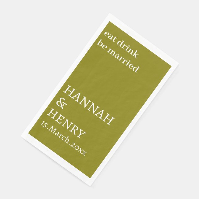 STYLISH MODERN CUSTOMIZED SCRIPT OLIVE WEDDING  PAPER GUEST TOWELS (Corner)