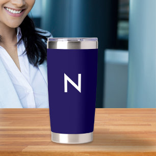 Stylish Modern Dark Blue Minimalist Monogrammed Insulated Tumbler