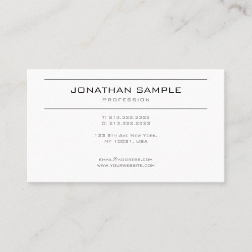 Stylish Modern Design Clean Plain White Trendy Business Card