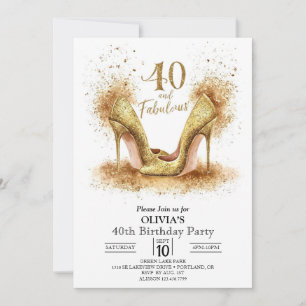 Stylish Modern Digital Gold 40th Birthday Invitation