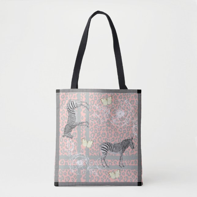 Stylish Modern Eclectic Chic Pastel Pink Gray Tote Bag (Front)