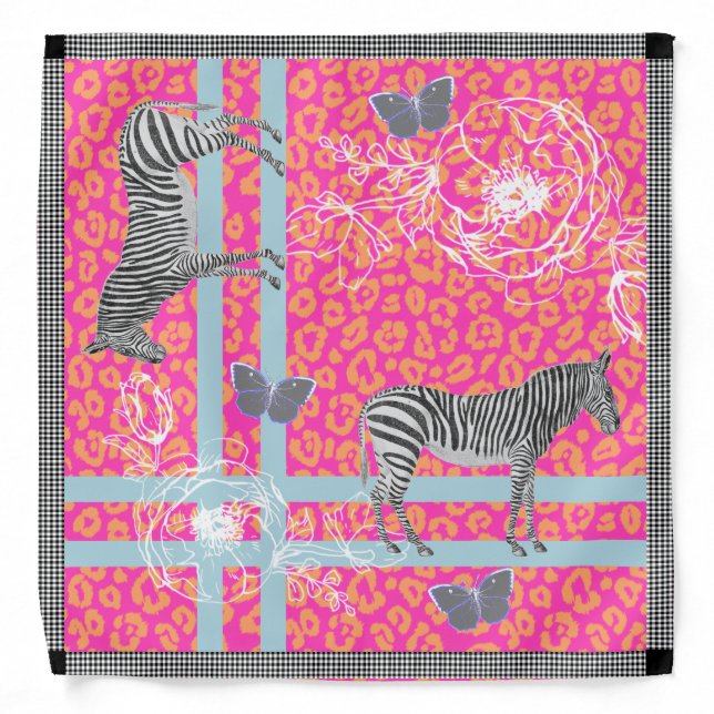 Stylish Modern Eclectic Chic Pink Orange Blue Band Bandana (Front)