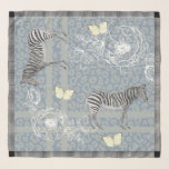Stylish Modern Eclectic Chic Vintage Blue Gray Scarf<br><div class="desc">Stylish and modern chiffon scarf features a chic bohemian eclectic design with zebras,  butterflies,  leopard print and floral outline in vintage blue and gray and an elegant black and white check pattern border. Exclusively designed for you by Happy Dolphin Studio.</div>