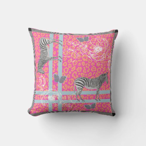 Stylish Modern Eclectic Fluo Pink Orange Blue Outdoor Pillow