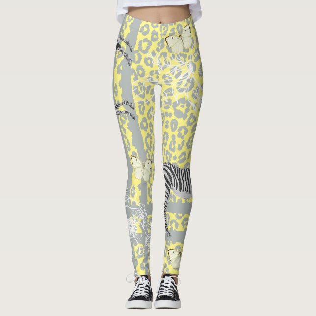 Stylish Modern Eclectic Vintage Yellow Leggings (Front)